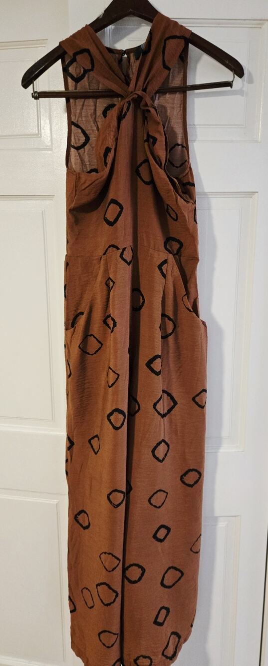 90s Eva Franco Sz 4 Brown Tribal Pattern Halter Jumpsuit wideleg